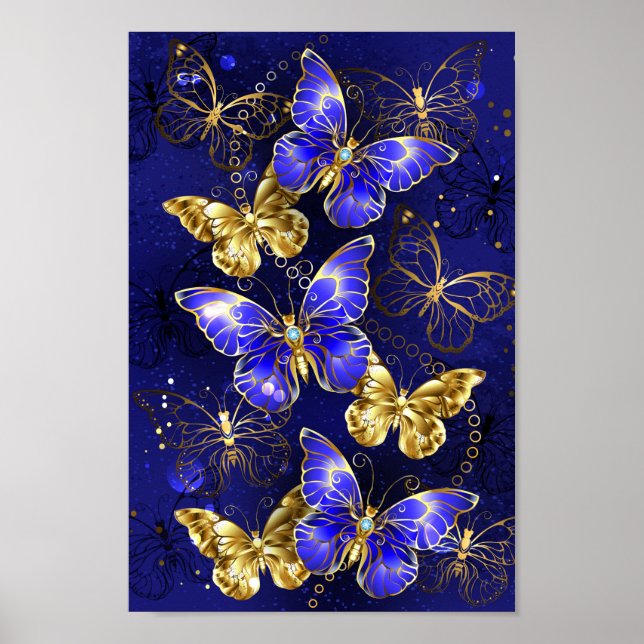 Affiche Composition avec papillons de saphir (Devant)