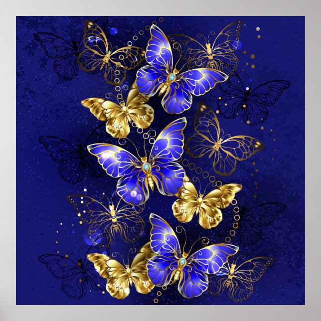 Affiche Composition avec papillons de saphir (Devant)