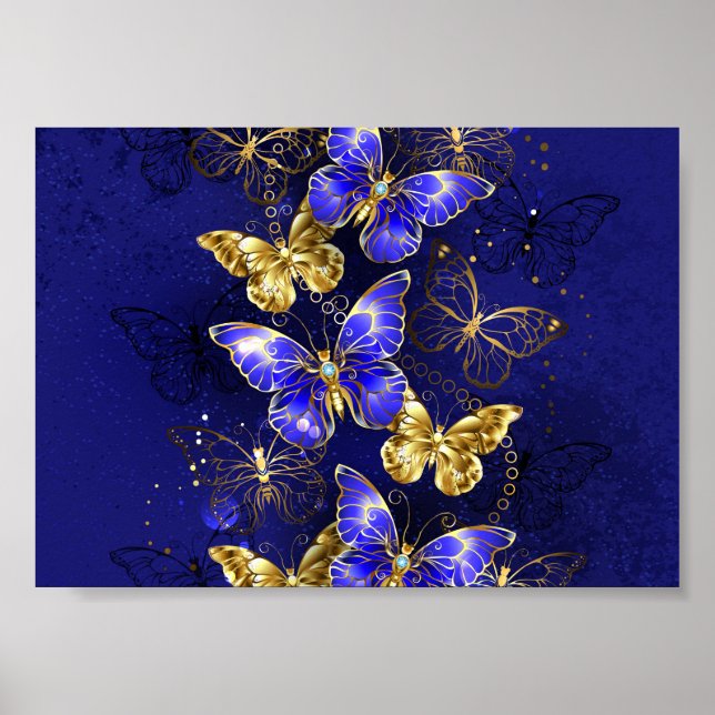 Affiche Composition avec papillons de saphir (Devant)