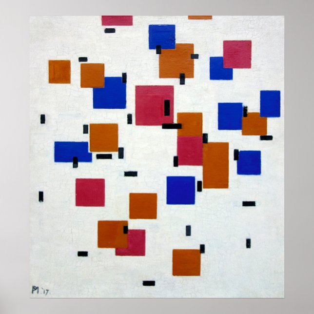 Affiche Composition de Mondrian en couleur A (Devant)