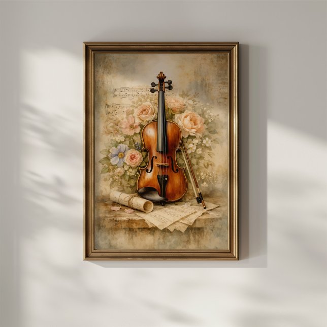 Affiche Composition de violon vintage floral (Créateur téléchargé)