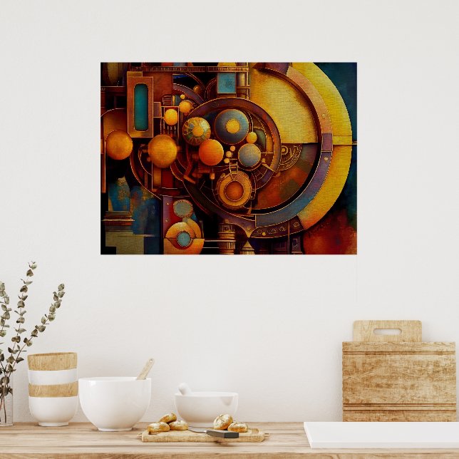 Affiche Composition d'Orbe Mécanique Steampunk (Cuisine)