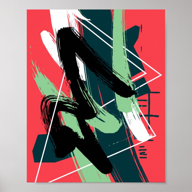 Affiche Composition dynamique de coups de pinceau abstrait (Devant)