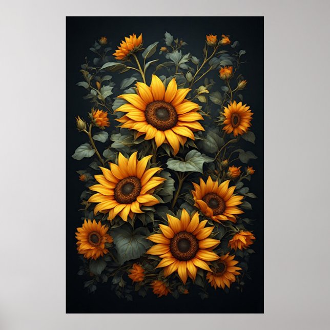 Affiche Composition Florale de Tournesols d'Automne (Devant)