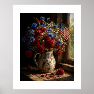 Affiche Composition florale patriotique dans un vieux pich