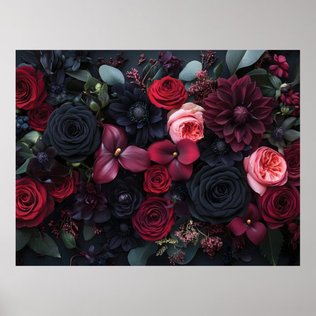 Affiche Composition florale sombre élégante avec des roses (Devant)