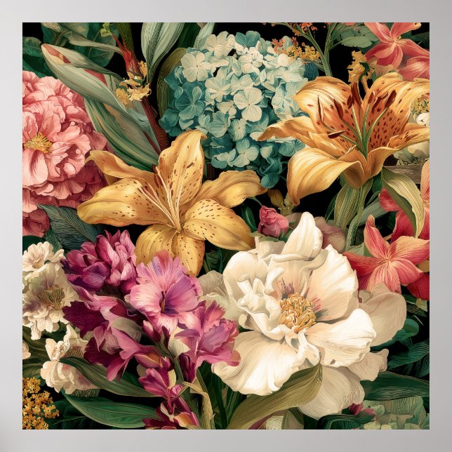 Affiche Composition florale vintage vibrante (Devant)