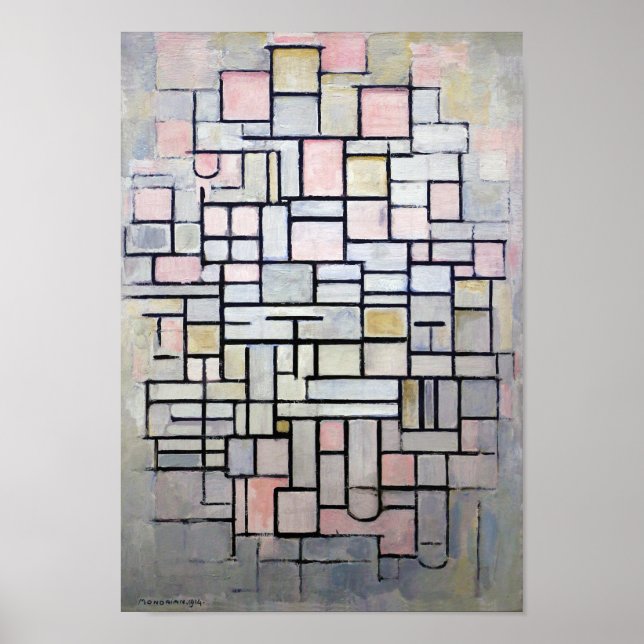 Affiche Composition rose et gris, Mondrian (Devant)