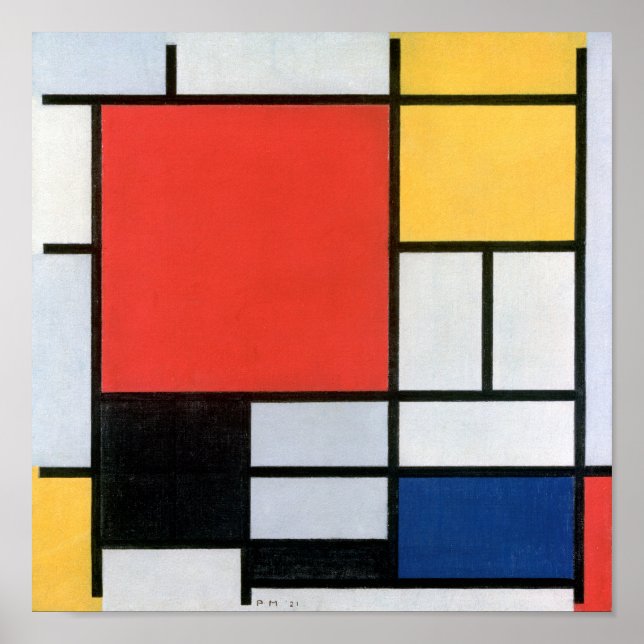 Affiche Composition Rouge, Jaune, Bleu, Noir, Mondrique (Devant)