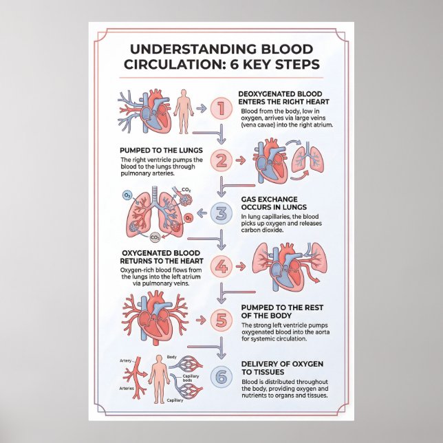 Affiche Comprendre la circulation sanguine : 6 étapes clés (Devant)