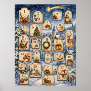 Affiche Compte à rebours de Noël vintage en coloriage