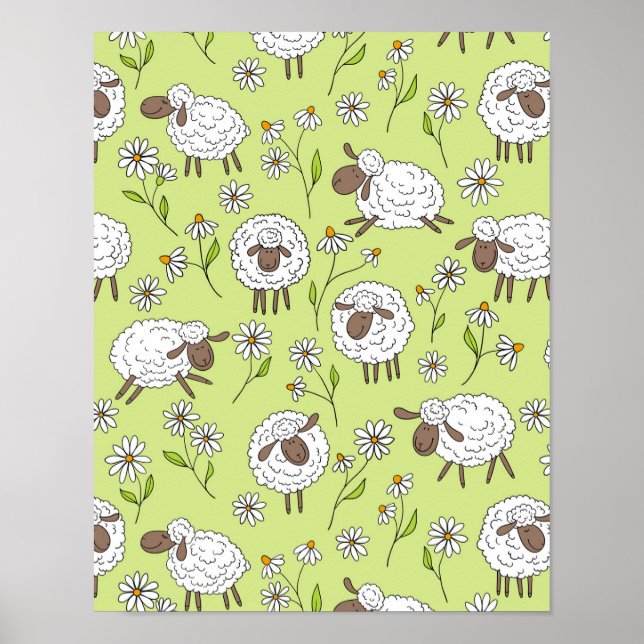 Affiche Compter les moutons sur le vert de rosée miel (Devant)