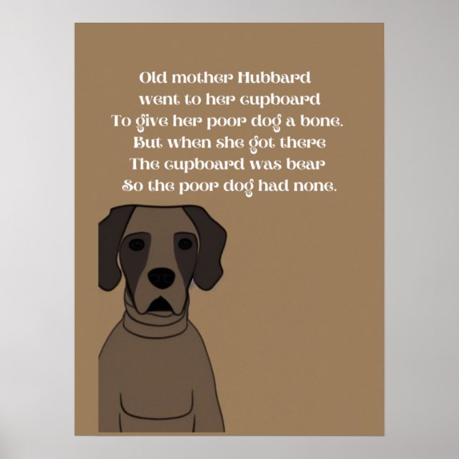 Affiche Comptine de Old Mother Hubbard avec un chien migno (Devant)