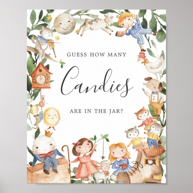 Affiche Comptines Baby Shower Devinez Combien de Bonbons (Devant)