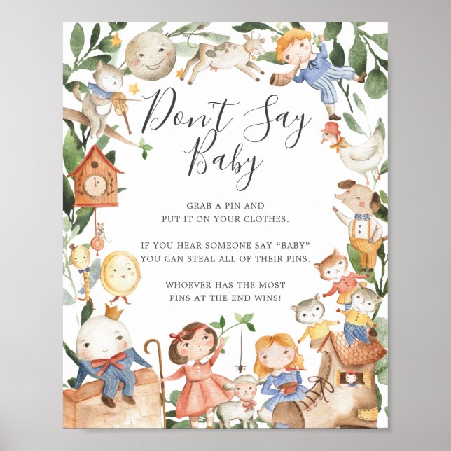 Affiche Comptines Baby Shower Ne dites pas Panneau Bébé (Devant)
