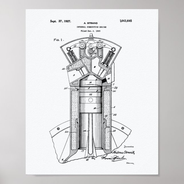 Affiche Compustion Engine 1927 Patent Art White Paper (Devant)