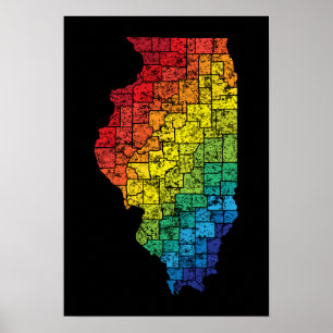 Affiche comtés de couleur de l'illinois