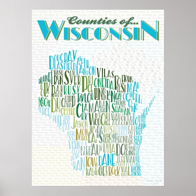 Affiche Comtés de la carte typographique du Wisconsin (Devant)