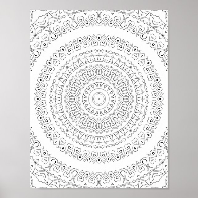 Affiche Concentric Heart Waves Coloring Page Pattern Art (Devant)