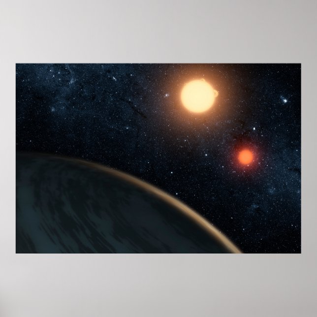 Affiche Concept de l'artiste illustrant Kepler-16b. (Devant)