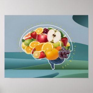 Affiche Concept de vie saine : Cerveau aux fruits Illustra