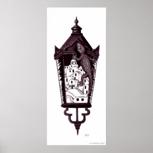 Affiche Concept surréaliste de gekko de Santorini noir et