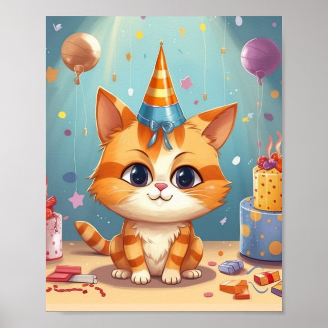 Affiche Conception à thème de chat chat roux mignon (Devant)
