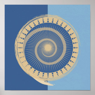 Affiche Conception Abstraite du cercle solaire bleu et bro