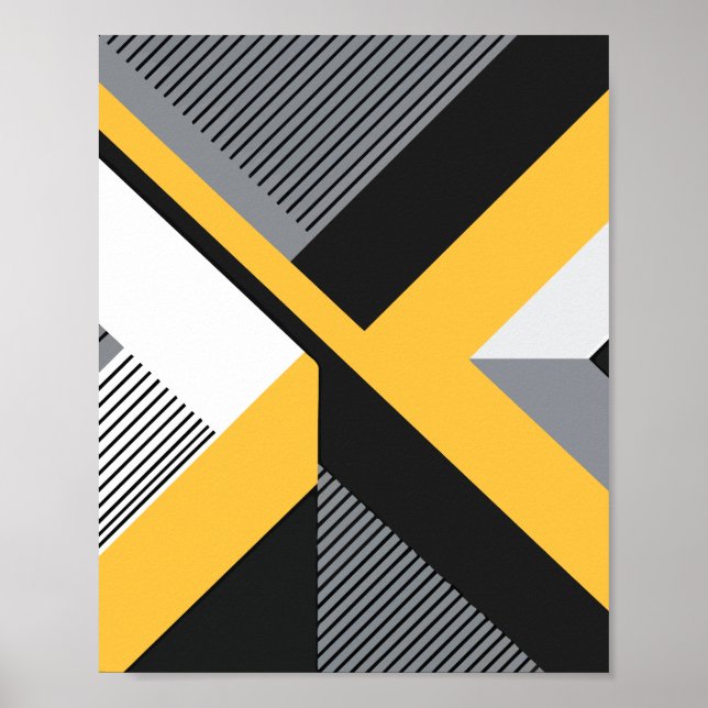 Affiche Conception abstraite géométrique avec Jaune et Noi (Devant)