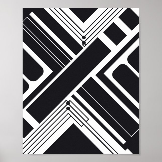Affiche Conception abstraite géométrique en noir et blanc (Devant)