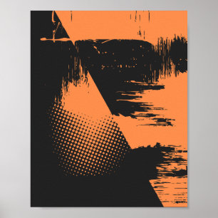 Affiche Conception Abstraite Texturée en Noir et Orange