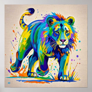 Affiche Conception artistique abstraite et colorée de lion