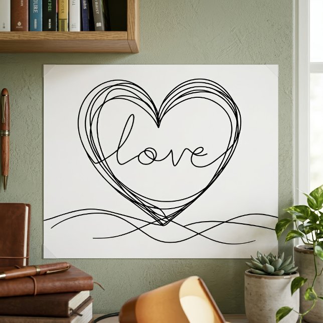 Affiche Conception artistique de ligne continue de cœur av (Heart with Love Continuous Line Art Design. Poster)