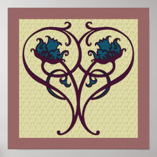 Affiche Conception artistique florale prune et bleue