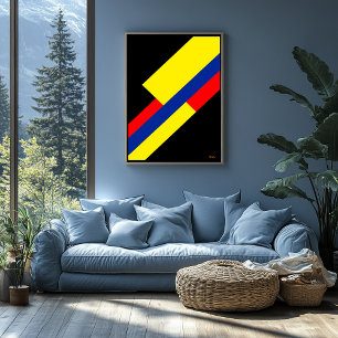 Affiche Conception Bauhaus diagonale jaune, bleue et rouge