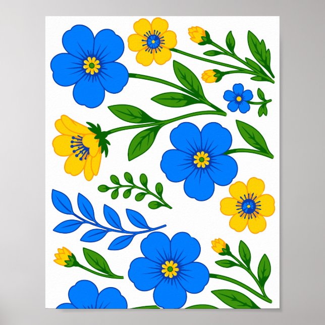 Affiche Conception botanique florale bleue et jaune (Devant)