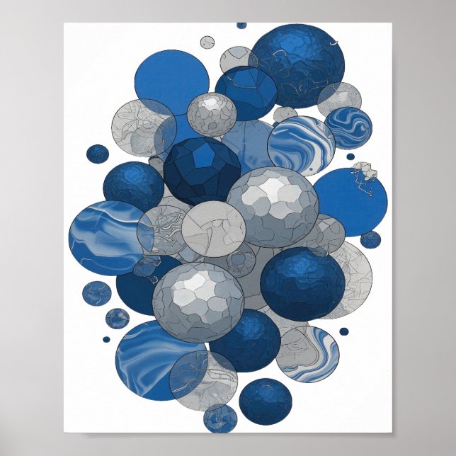 Affiche Conception Boules Grises Bleues et Blanches Modern (Devant)