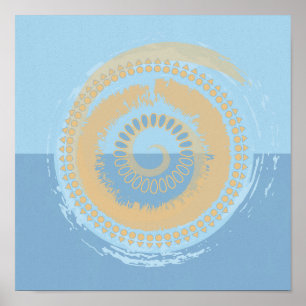 Affiche Conception circulaire Abstraite en bleu et en brin