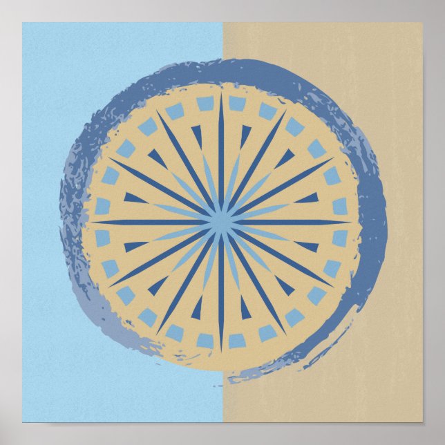 Affiche Conception circulaire Abstraite en bleu et en bron (Devant)