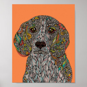 Affiche Conception colorée de chien Meilleure toile anim