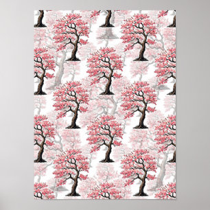 Affiche Conception d'arbre de fleur de cerisier rose Sakur