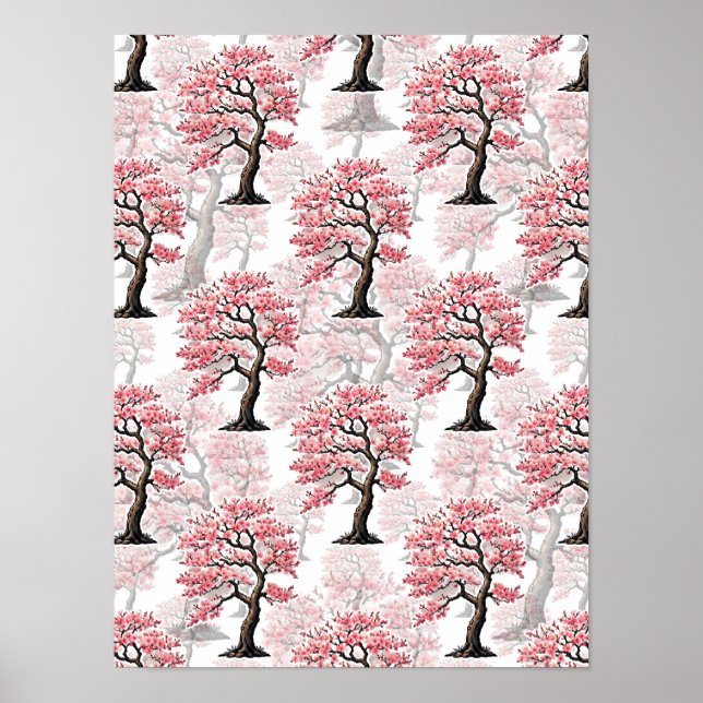 Affiche Conception d'arbre de fleur de cerisier rose Sakur (Devant)