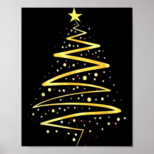 Affiche Conception d'arbre de Noël de couleur or (Devant)