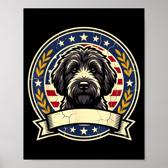 Affiche Conception d'art rétro de chien Labradoodle noir v (Devant)