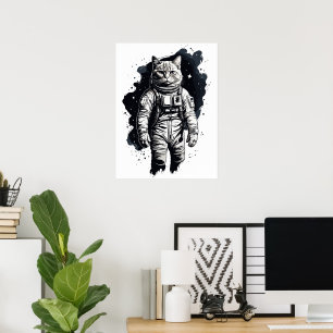 Affiche Conception d'astronaute de chat à encre noire