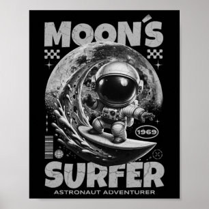 Affiche Conception d'astronaute surfeur, surf lunaire espa