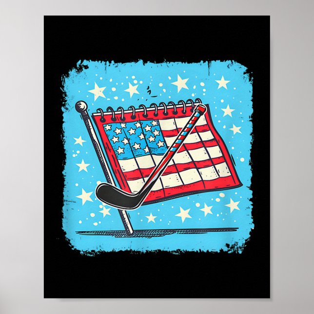 Affiche Conception de bâton de hockey de calendrier 4 juil (Devant)