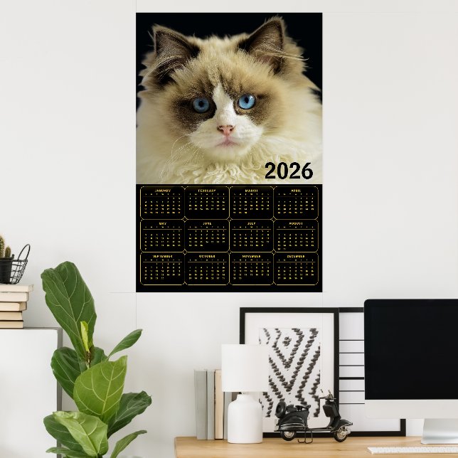Affiche Conception de calendrier mural 2026 pour chat des  (Bureau à domicile)