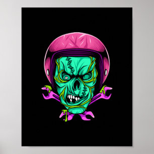 Affiche Conception de casque de motard squelette zombie né