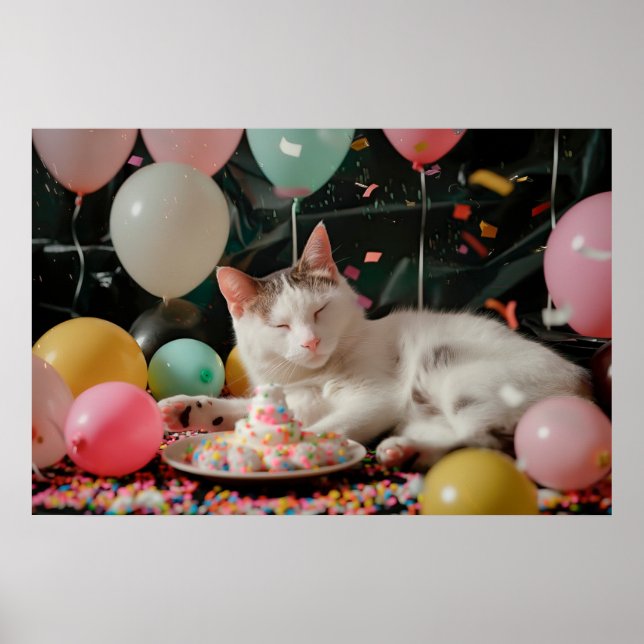 Affiche Conception de célébration d'anniversaire de chat a (Devant)